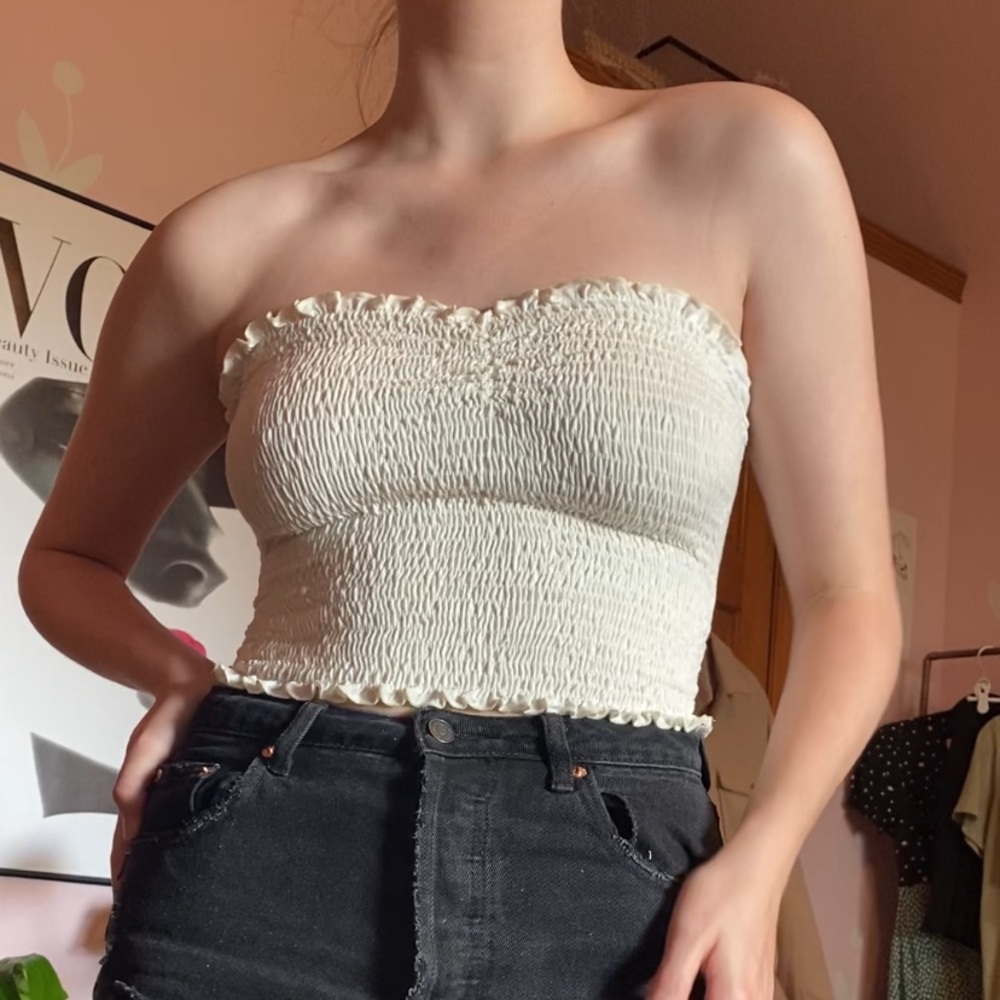 Blue Blush cream colored smocked tube top